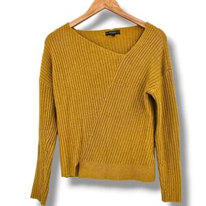 Guess Los Angeles XS Mustard Gold Ribbed Knit Long Sleeve Pullover Sweater